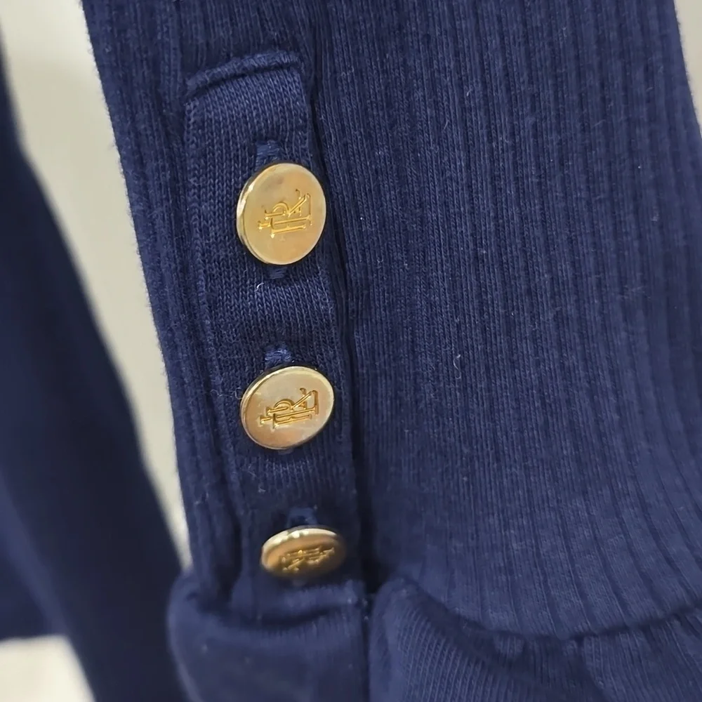 Ralph Lauren Navy Blue Long Sleeve Ribbed Gold Buttons Womens - Picture 6 of 8
